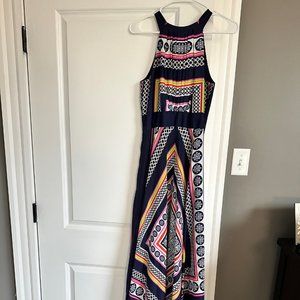 Like New Eliza J Scarf Print Crêpe de Chine Fit & Flare Maxi Dress, sz 6
